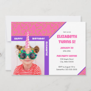 Personalized Kid Photo Happy Birthday Unicorn Invitation