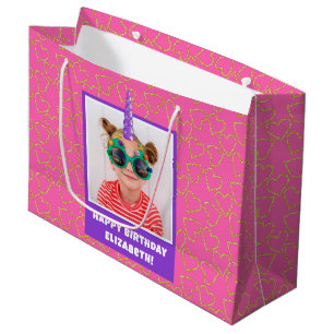 Personalized Kid Photo Happy Birthday Unicorn Large Gift Bag