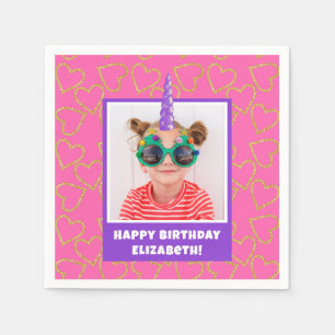 Personalized Kid Photo Happy Birthday Unicorn Napkins