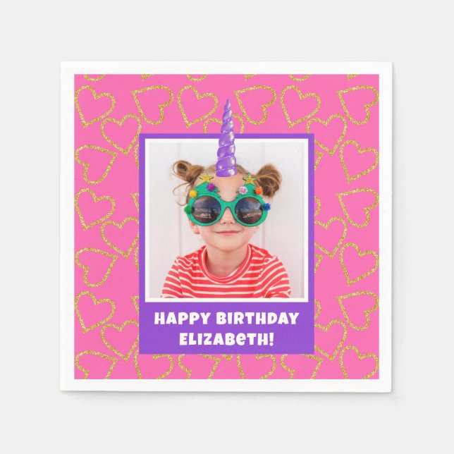 Personalized Kid Photo Happy Birthday Unicorn Napkins (Front)