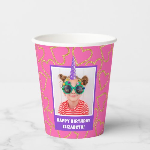 Personalized Kid Photo Happy Birthday Unicorn Paper Cups