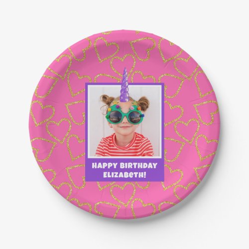 Personalized Kid Photo Happy Birthday Unicorn Paper Plates
