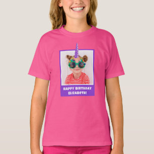 Personalized Kid Photo Happy Birthday Unicorn T-Shirt