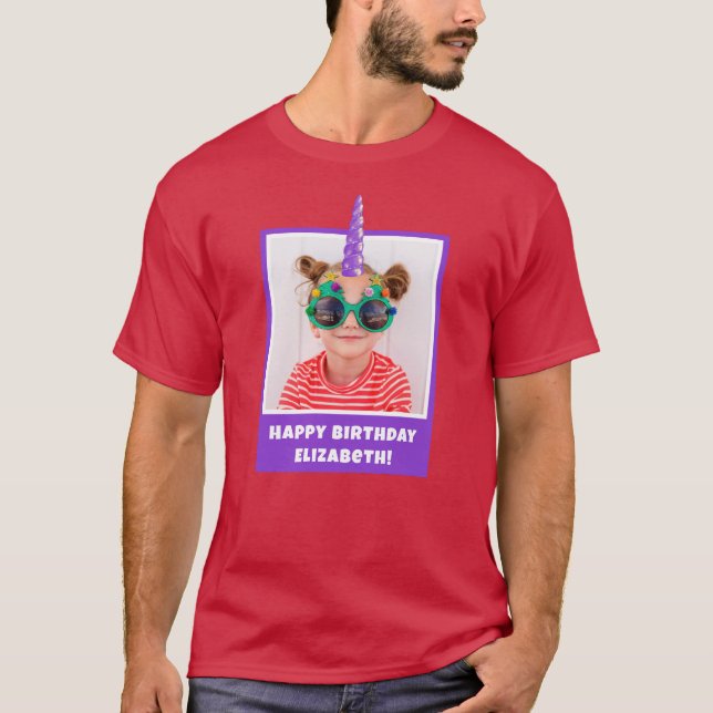Personalized Kid Photo Happy Birthday Unicorn T-Shirt (Front)