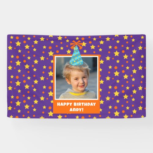Personalized Kid Photo Happy Birthday w Blue Hat Banner