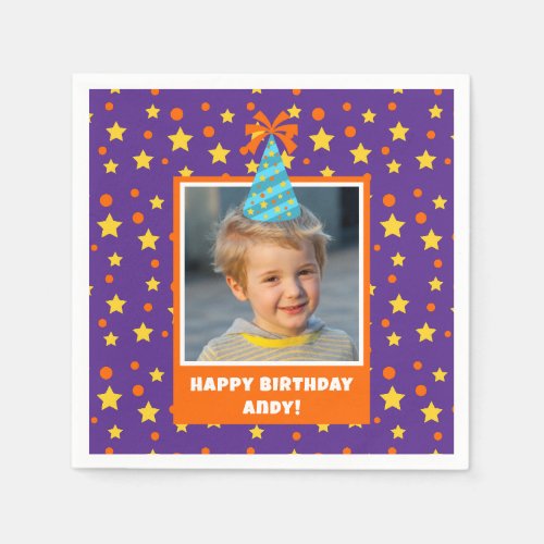 Personalized Kid Photo Happy Birthday w Blue Hat Napkins