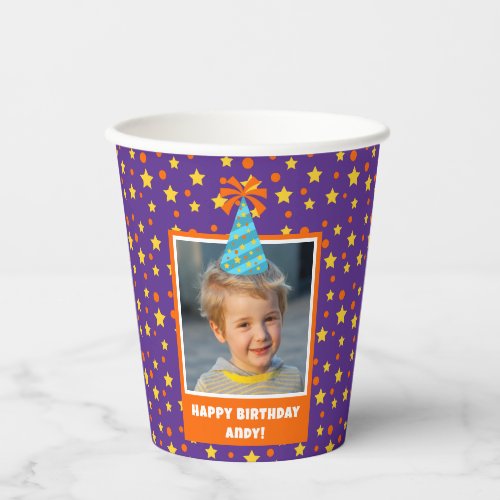 Personalized Kid Photo Happy Birthday w Blue Hat Paper Cups