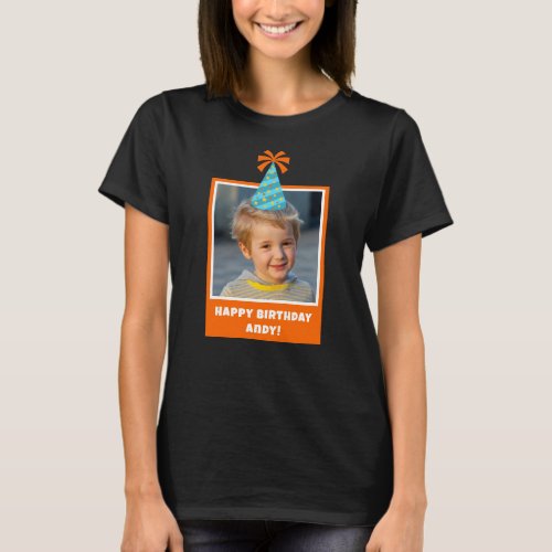 Personalized Kid Photo Happy Birthday w Blue Hat T_Shirt
