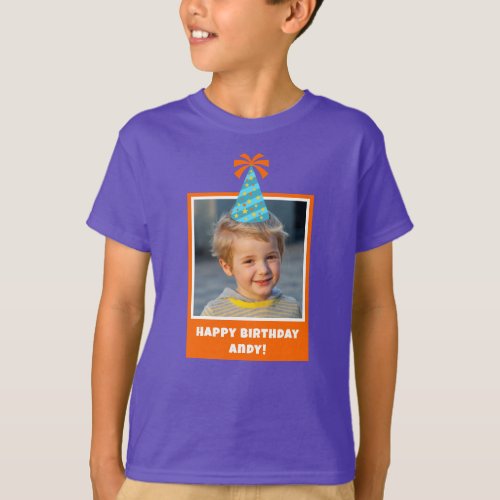 Personalized Kid Photo Happy Birthday w Blue Hat T_Shirt