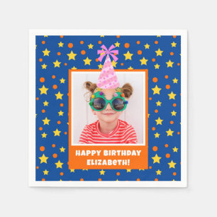Personalized Kid Photo Happy Birthday w/ Pink Hat Napkins