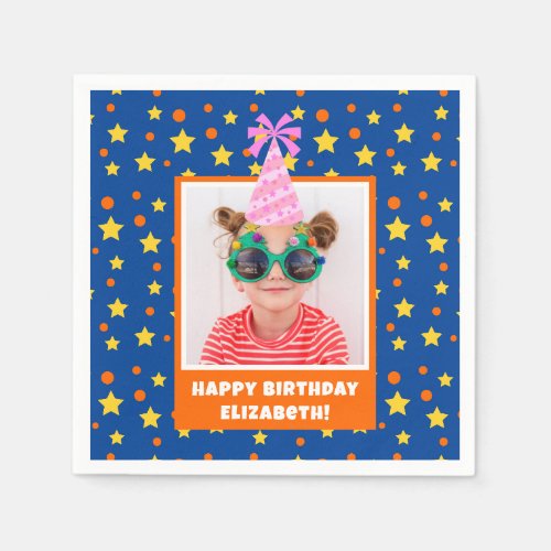 Personalized Kid Photo Happy Birthday w Pink Hat Napkins