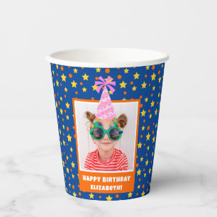 Personalized Kid Photo Happy Birthday w/ Pink Hat Paper Cups