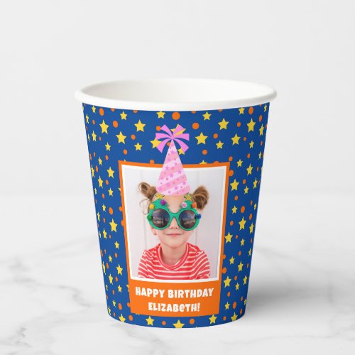 Personalized Kid Photo Happy Birthday w Pink Hat Paper Cups