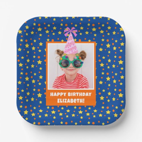 Personalized Kid Photo Happy Birthday w Pink Hat Paper Plates