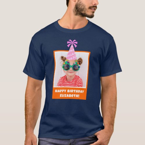 Personalized Kid Photo Happy Birthday w Pink Hat T_Shirt