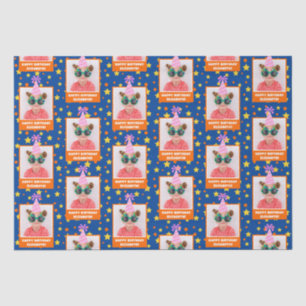 Personalized Kid Photo Happy Birthday w/ Pink Hat Tissue Paper