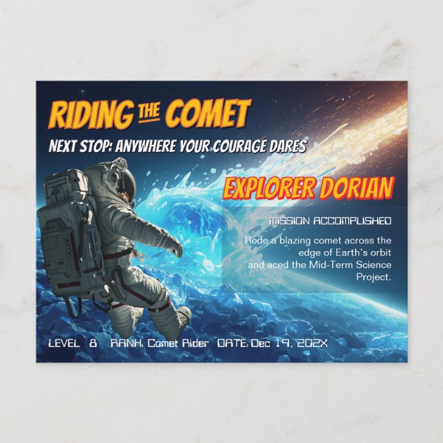 Personalized Kids Achievement Space Reward Postcard (Front)