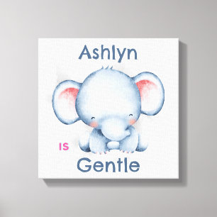 Personalized Kids Affirmation Deco   Blue Elephant Canvas Print