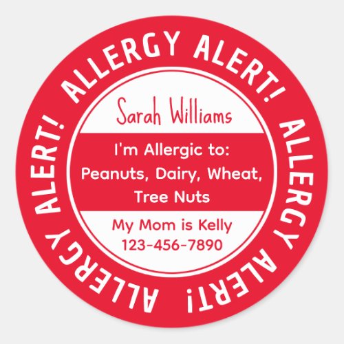 Personalized Kids Allergy Alert Sticker 