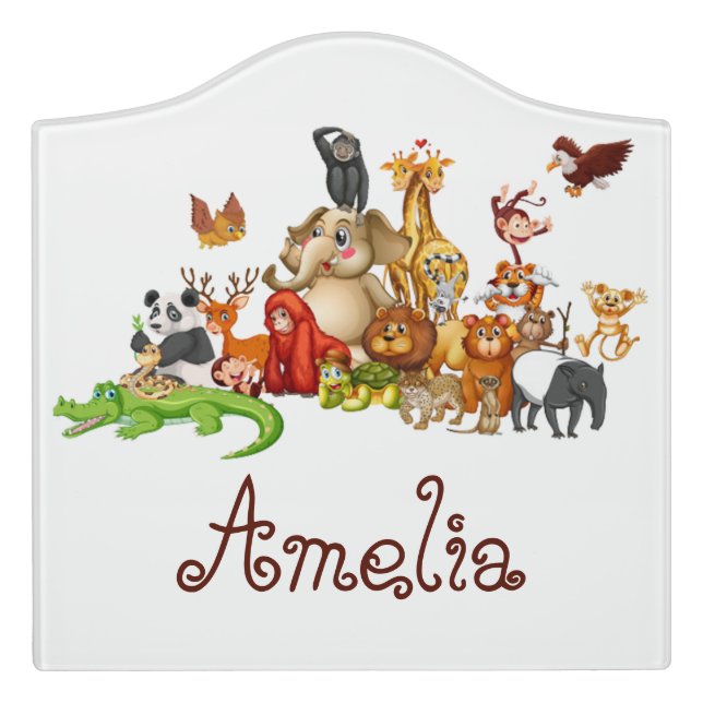 Personalized Kid's animals  Door Sign (Large Crest Front)