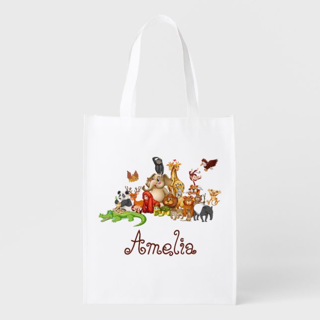 Personalized Kid's animals  Grocery Bag (Front)