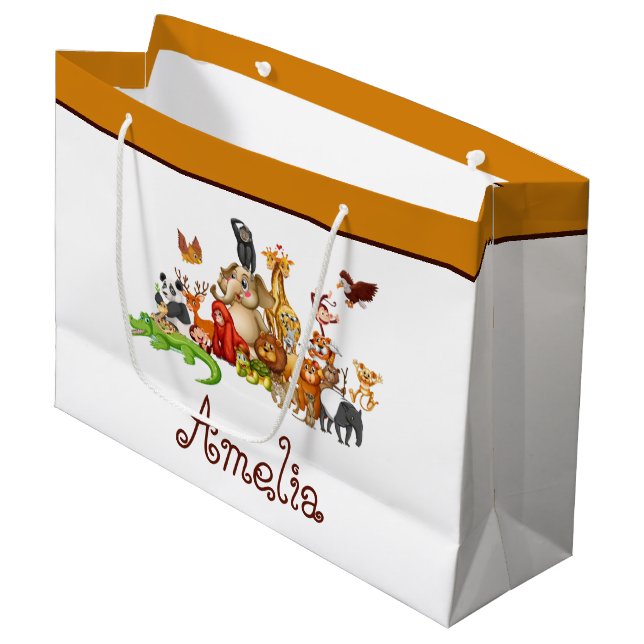 Personalized Kid's animals Large Gift Bag (Front Angled)