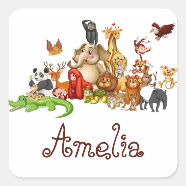Personalized Kid's animals Square Sticker (Front)