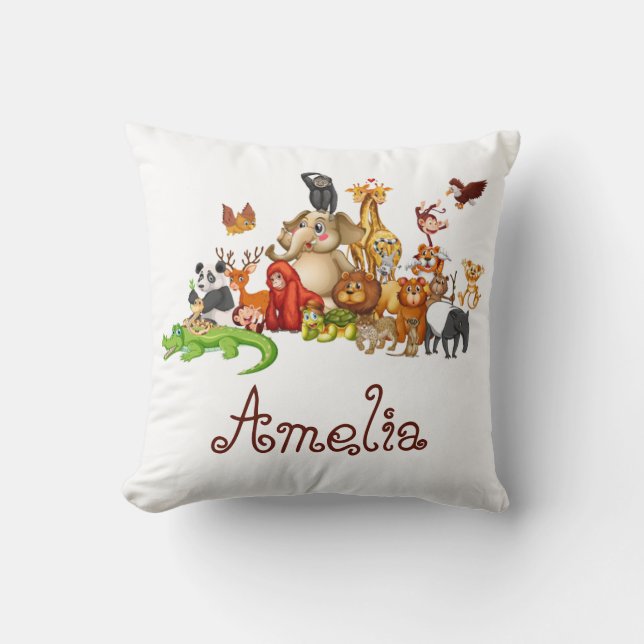 Personalized Kid's animals  Throw Pillow (Front)