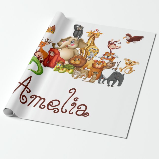 Personalized Kid's animals  Wrapping Paper (Unrolled)