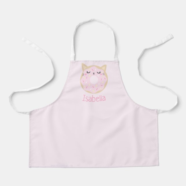 Personalized Kids Apron Cat Donut Baking Apron (Front)