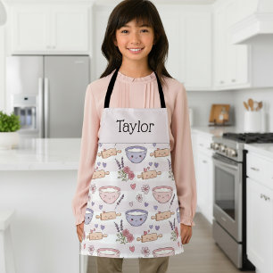 Personalized Kids Apron Kawaii Heart Baking Name 