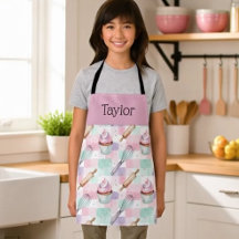 Personalized Kids Apron Pastel Baking Crew Mom Me
