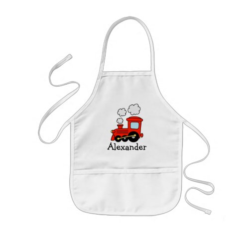 Personalized kids apron  red toy choo choo train