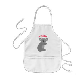 Personalized kids apron with cute grey koala bear