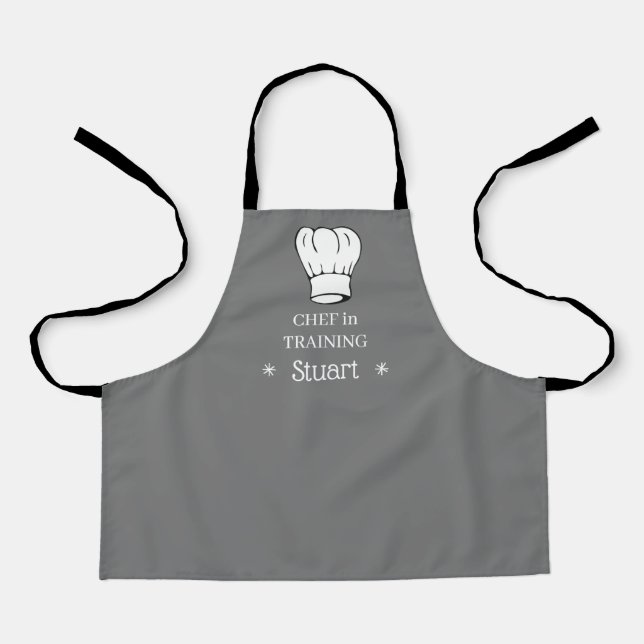 Personalized Kids Aprons -- Chef in Training Grey (Front)