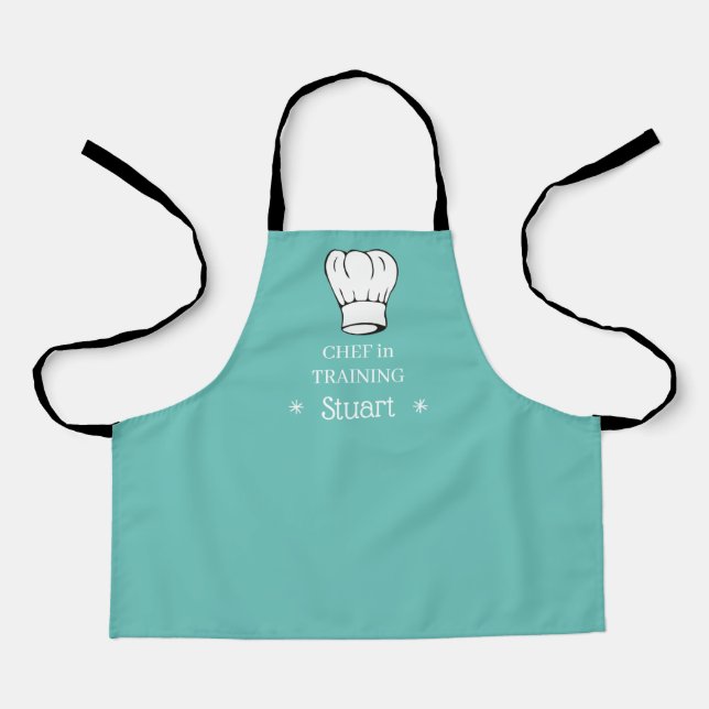 Personalized Kids Aprons Chef in Training L/Teal (Front)