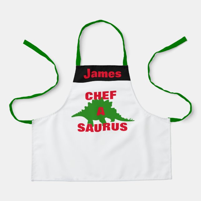 Personalized Kid's Aprons, Dinosaur Graphic Chef Apron (Front)