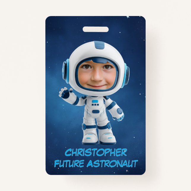 Personalized Kids Astronaut Emergency Contact Badge (Front)