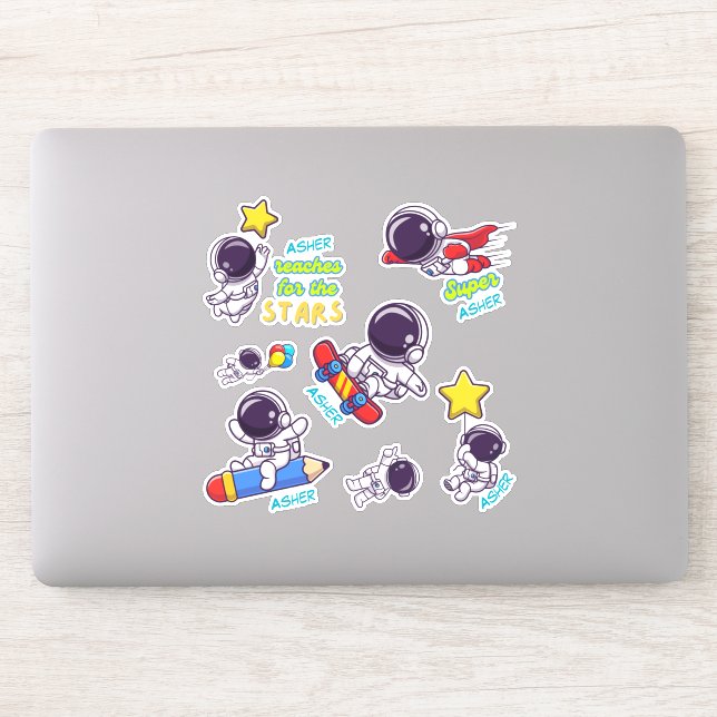 Personalized Kids Astronaut Name Label Stickers (Computer)