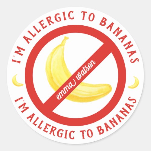 Personalized Kids Banana Allergy Alert Classic Round Sticker