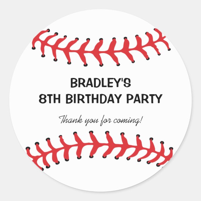 Personalized Kids Baseball Birthday Classic Round Sticker (Front)