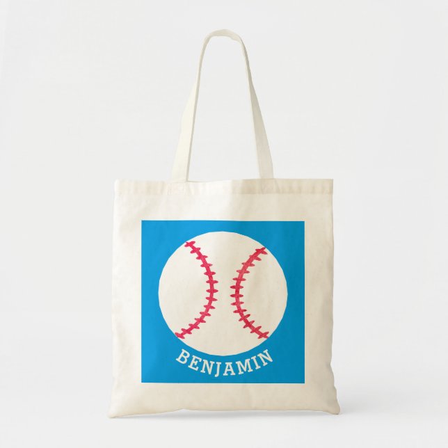 Personalized Kids Baseball Sports Blue Sport Tote Bag (Front)