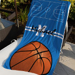 Personalized Kids Basketball Monogram Beach Towel<br><div class="desc">Personalized kids beach towel featuring a blue background that can be changed to any color,  a basketball court,  your initials,  name and and a basketball.</div>
