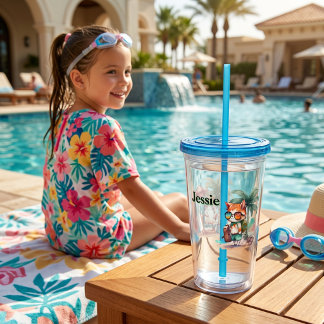 Personalized Kids Beachcomber Cat Acrylic Tumbler