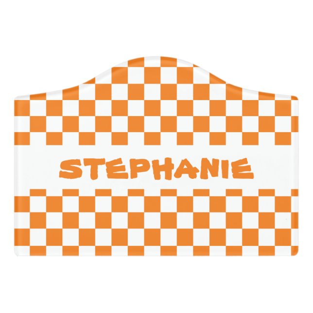 Personalized Kids Bedroom Sign-Checkered Door Sign (Small Crest Front)
