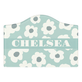 Personalized Kids Bedroom Sign- Retro Flowers Door Sign