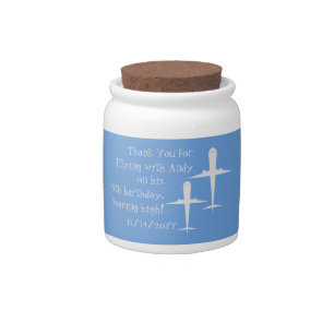 Personalized Kids Birthday Favors, Airplanes Blue Candy Jar