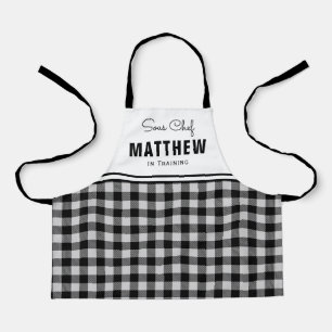 Personalized Kids Black and White Buffalo Plaid Apron