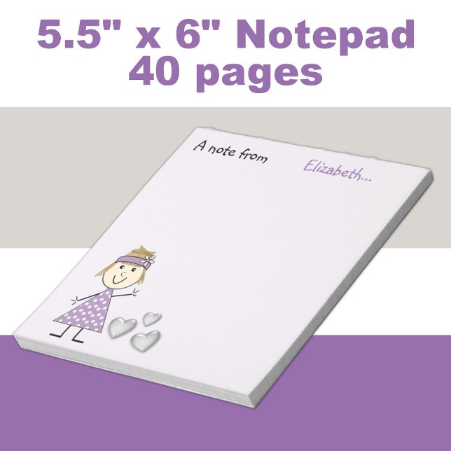 Personalized Kids blonde stick girl purple Notepad (Creator Uploaded)