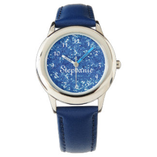 Personalized Kids Blue Glitter-Look Watch
